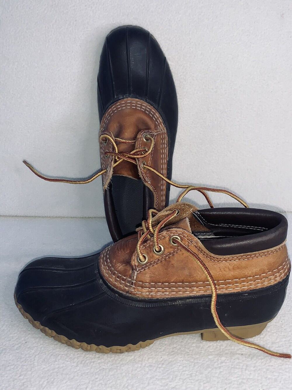 LL BEAN Womens Sz 7 Gumshoe Loafers Bean Boots Rubber Leather Brown Made In USA